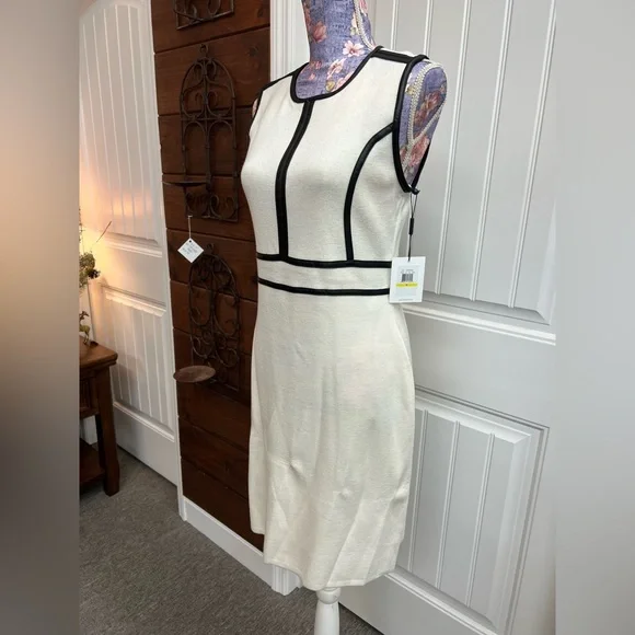 Calvin Klein White Sweater Dress with Leather Accents- NWT! - Picture 3 of 5